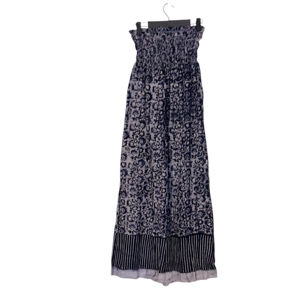 Faherty Indigo Strapless Maxi Dress with Smocked Bodice & Boho Print XS Pockets - Picture 4 of 12